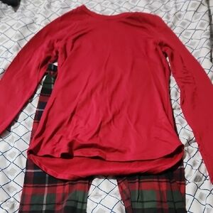 Red Long Sleeve Top with Plaid Pants